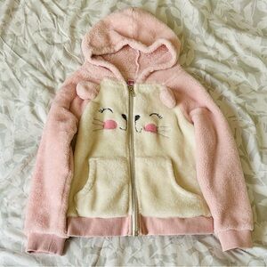 Kids Pink & Cream Hooded Zip-Up Jacket with Animal Face